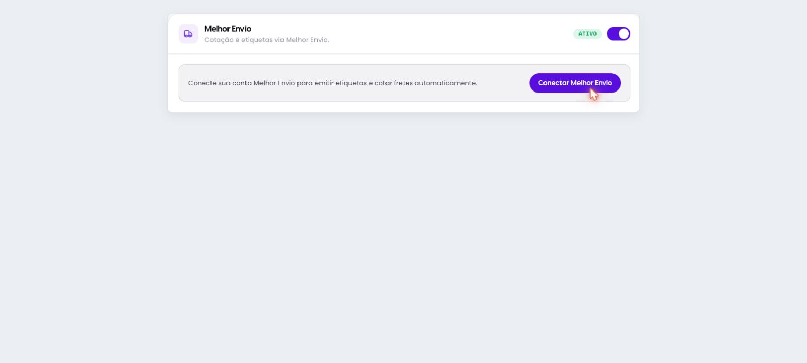 Abra Entrega e frete e clique em Conectar