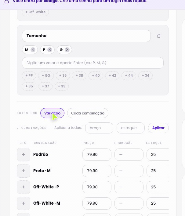 Envie a foto da primeira cor