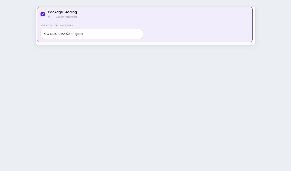 Selecionar a agência de postagem