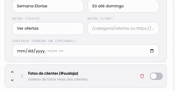 Escolha as categorias exibidas