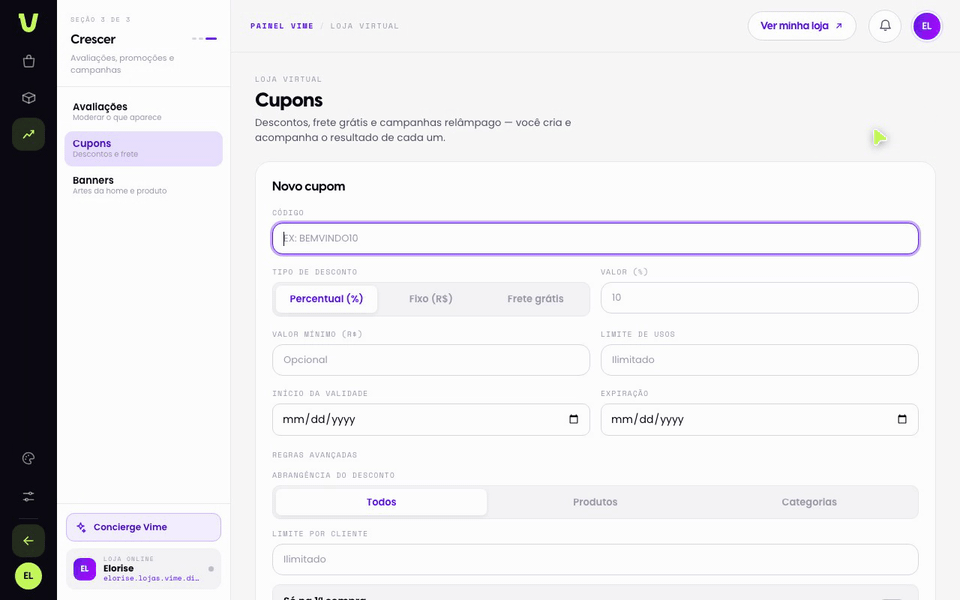 Configure o desconto