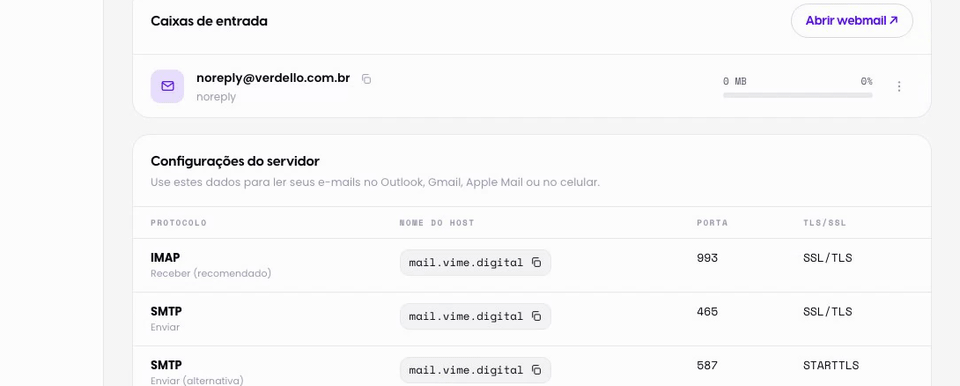 Encontre as configurações do servidor