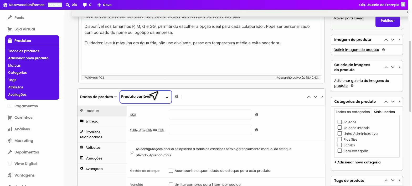 Criar o atributo “Tamanho”
