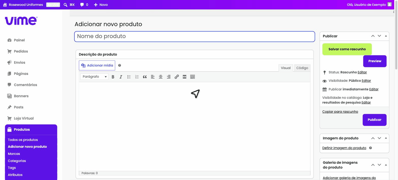 Nome e descrição do produto