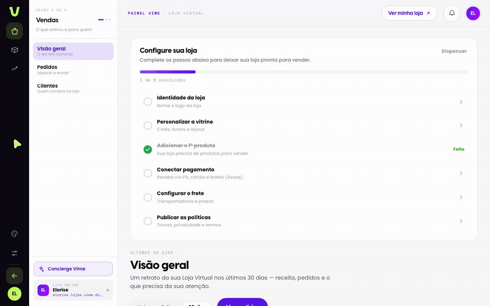 Siga o checklist "Configure sua loja"